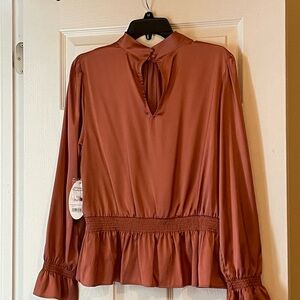 Scoop Mock Neck Top with Peplum Waist